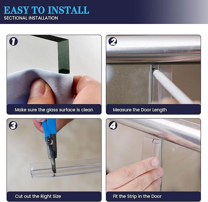 Bathroom Shower Door Seal Strip, 2PCS 78 Inch Shower Door Side Seal Strips, PVC Transparent Shower Door Seal Strip for 3/8"(10MM) Frameless Shower Door