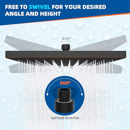 Hibbent Thickness Metal Rain Shower Head, 12 Inch High Pressure Shower Heads, Large Bathroom Rainfall Shower Head with Adjustable Brass Ball Joint, Waterfall Full Body Coverage, Oil Rubbed Bronze