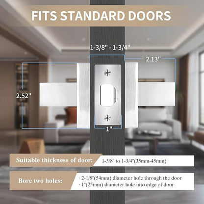 Square Passage Door Lever, Heavy Duty Interior Door Handles for Hallway& Closet Non-Locking Door Knob in Satin Nickel Keyless Door Lockset for Right & Left Side Door, 8 Pack