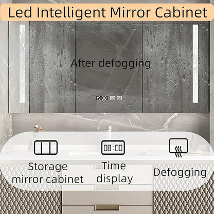 68IN Modern Bathroom Vanity - Wall-Mounted Bathroom Cabinet with LED Light | Intelligent Defogging Mirror Cabinet Includes Time Display Function, 2 Drawers & 2 Storage Cabinets (Style A)