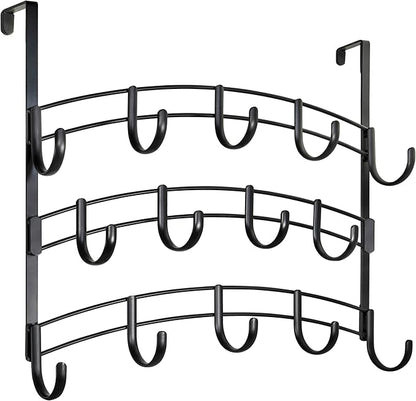 LYNK Professional® Home™ Over Door Hooks Rack - 14 Hook Over Door Hanger - Over Door Towel Rack - Hanging Towels or Clothes - Bathroom, Bedroom or Laundry Room - Lifetime Ltd. Warranty - Black