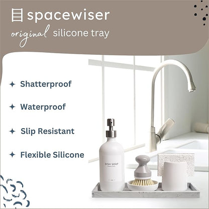 Countertop and Vanity Tray - 11.7" Silicone Bathroom Tray Countertop, Dish Soap Trays for Kitchen Counter, Sink Organizer Accessories Caddy, Toilet Laundry Shower Makeup Mat Oil Holder
