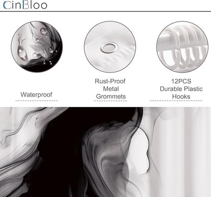 Cinbloo Black and White Shower Curtain 60Wx72H Abstract Bathroom Decor for Men Modern Ombre Grey Minimalist Marble Shower Curtain Set Elegant Ink Texture Neutral Shower Curtain Fabric with 12 Hooks