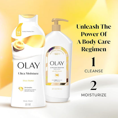 Olay Body Wash for Women, Ultra Moisture, 24hr Moisturizing, Hydrating & Refreshing, B3 Vitamin Complex, Free of Parabens & Phthalates, For All Skin Types, Shea Butter Scent, 22 fl oz