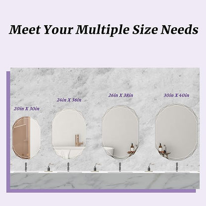 Bathroom Mirror for Wall, 26" x 38" Oval Bathroom Vanity Mirror, Beveled Edge Frameless Wall Mount Vanity, Wall Decorative Irregular Beveled Edge Mirror
