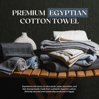 Egyptian Cotton Towel Set - 3 Piece | Ultra Soft 100% 600 GSM Towels | 1 Bath, 1 Hand, 1 Washcloth | Quick Dry, Durable for Bathroom, Home, Spa, Gym | Premium Towel Set (Off White)
