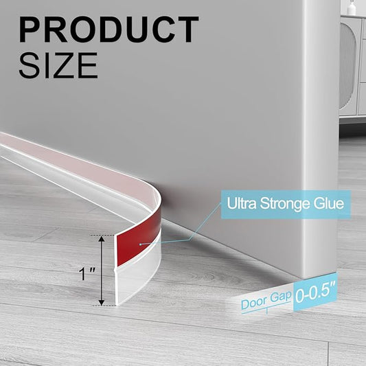 Heavy-Duty 20 ft x 1 in Weather Stripping, Door Draft Stopper Silicone Seal Strip for House and Glass Shower Doors for Collision and Side Gaps of Door and Windows, Clear