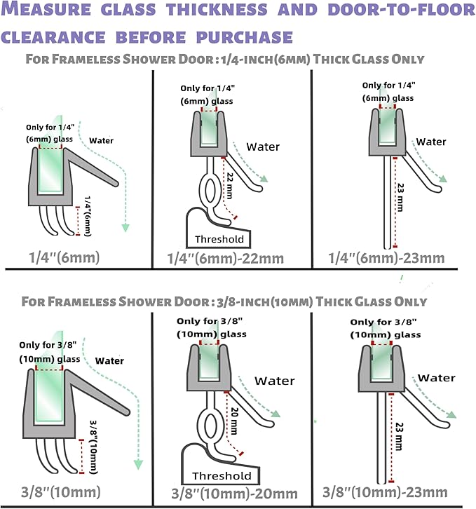 2-Pack Frameless Shower Door Bottom Seal (1/4'' X 39'') Clear Glass Shower Door Seal Strip Shower Door Sweep can Covers up to 22mm Gap - Stop Leaks