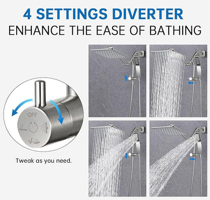 G-Promise Metal Shower Diverter with Low Handheld Holder, 3-Way Diverter Valve with Pause Mode for Handheld and Fixed Shower Head, 4-Settings Universal Bathing System Replacement Part(Brushed Nickel)