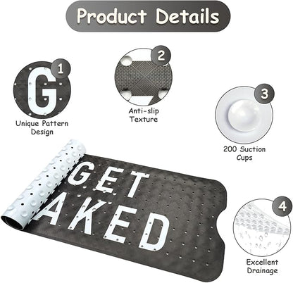 Bathtub Mat Non Slip, Get Naked Extra Long Bath tub Mat Shower Floor Mat with Suction Cups and Drain Holes for Adults Kids Elderly 40 X 16 Inch