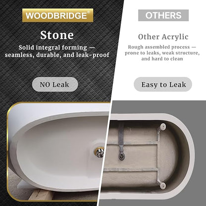 WOODBRIDGE 55 in. x 31.5 in. Stone Resin Luxury Contemporary Solid Surface Freestanding Bathtub in Matte White