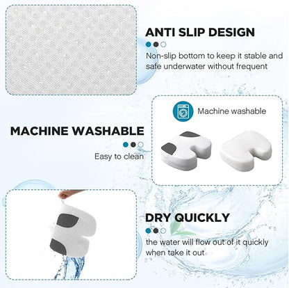 Suzile 1 Pcs Hot Tub Booster Seat Weighted Spa Bathtub Booster Inflatable Cushion Quick Dry Non Slip Bottom Portable Seat with 3D Air Mesh Cover Tub Accessory for Adult Indoor Outdoor (White Grey)
