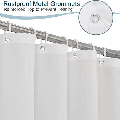 AooHome White Stall Size Bathroom Curtain for Hotel, Fabric Shower Liner with Hooks for Hotel, Waterproof, 48 Width x 72 Height Inch