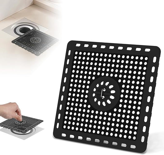 Hibbent Upgraded Shower Drain Hair Catcher, Shower Drain Cover for Bathroom Floor 6" Drain, Anti-Clogging Bathtub Drain Strainer, Stainless Steel Kitchen Sink Drain Strainer with Handle, Matte Black