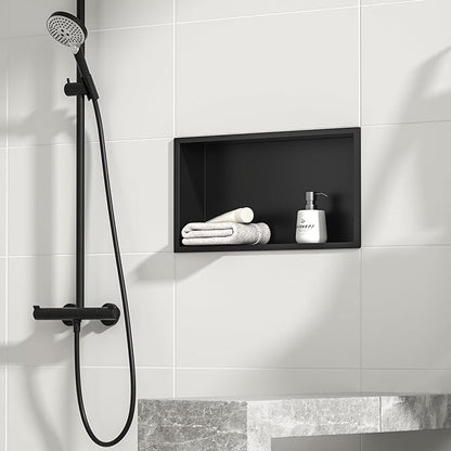 Stainless Steel Shower Niche 24" X 12" Matte Black No Tile Needed Niche Shower for Bathroom Storage Recessed Wall Niches Bathroom Shelf Over Mount Installation