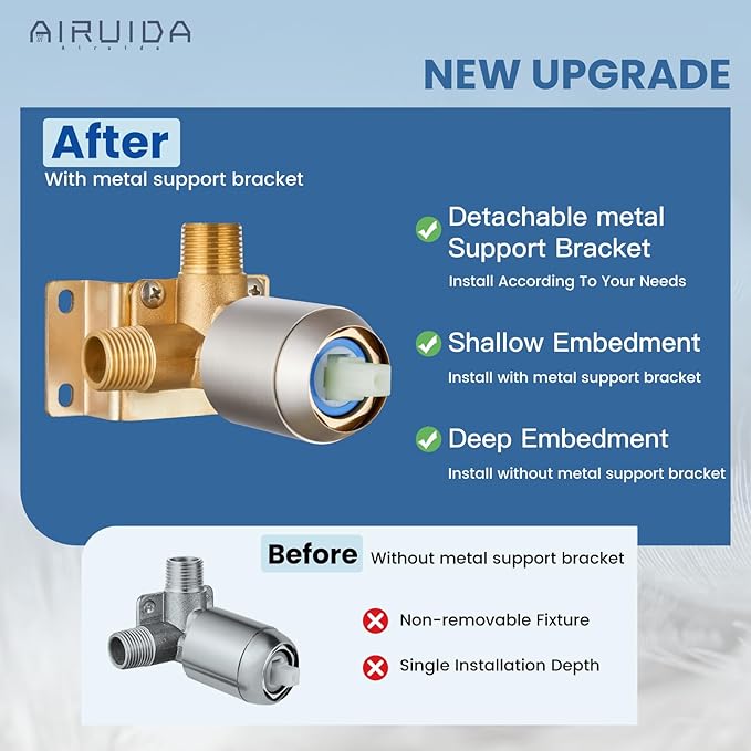 Airuida Shower Faucet Set and Handle Set Single Function Shower Trim Kit Ceiling Mount Rainfall Shower System with Male Threads and Rough-in Valve 12 Inch Square Shower Head Brushed Nickel