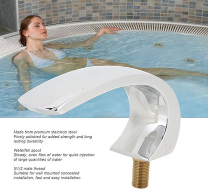 Asixxsix Waterfall Tub Spout, Rounded Curve Wall Mount Tub Filler G1/2 Male Thread Easy Installation Bathroom Tub Faucet Replacement for Spas Massage Bathtubs Regular Bathtubs