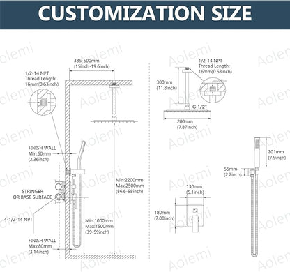 Aolemi Ceiling Mount Shower System Rain Shower Head with Handheld Spray High Pressure Shower Faucet Set Rough-in Valve Shower Trim Kit Included Bathroom Polish Chrome 8 Inch Ceiling Shower Head