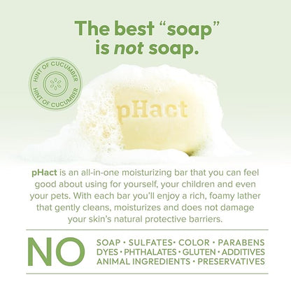 ANDREW LESSMAN pHact Moisture-Rich, Soap-Free Cleansing Bar Cucumber. Natural Skin pH. All Skin Types - Even Sensitive Skin. Hypoallergenic. Dermatologist Tested. 12 - Pack 4.25 oz each