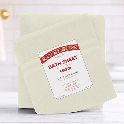 RIVERSIDE Pack of 2 Extra Large Bath Sheets 35 x 70 Inches - 100% Ring Spun Cotton Hotel Quality Oversized Bath Towels - Super Soft, Highly Absorbent & Quicker to Dry - Cannoli Cream