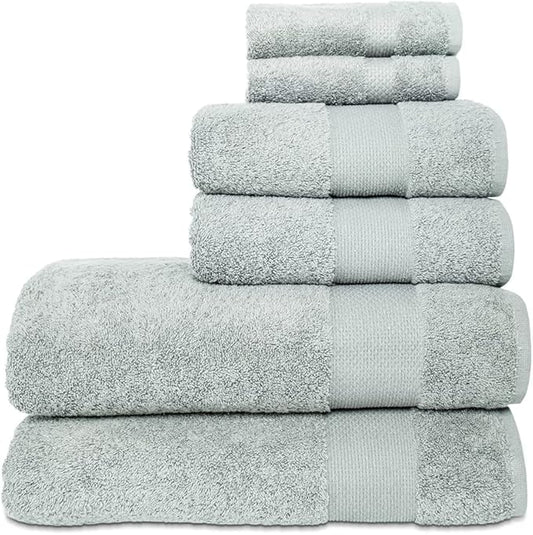 Hencely 6-Piece Bath Towel Set - High Absorbency, Quick Drying - 100% Soft Turkish Cotton - 2 Bath Towels, 2 Hand Towels, 2 Washcloths - for Bathroom, Home, Hotel, Spa, and Gym - 6-Pack Light Green