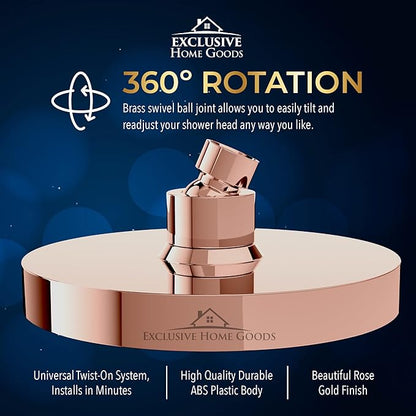 Rainfall Shower Head - 6" High Pressure Shower Heads - 1.8 GPM Shower Heads with Anti-Clog 90 Rubber Jets - 360° Rotation Adjustable Shower Head - Rustproof Bathroom Shower Head - Rose Gold