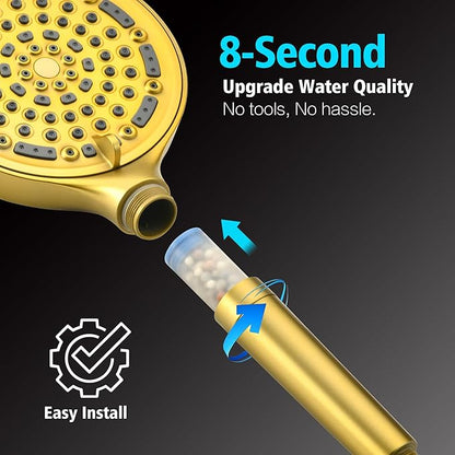 SUMERAIN Brushed Gold Shower System with Filtered Handheld Shower Head, Wall Mounted Shower Faucet Complete Combo with Shower Valve