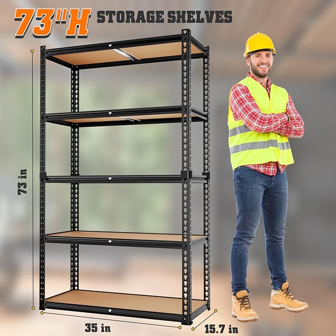 LEVELEVE 5-Tier Storage Shelving Unit, 2020 lbs Capacity, Heavy Duty Adjustable Metal Utility Shelf, 35" L x 16" W x 73" H for Garage, Kitchen, Pantry, Basement, Bathroom, Laundry