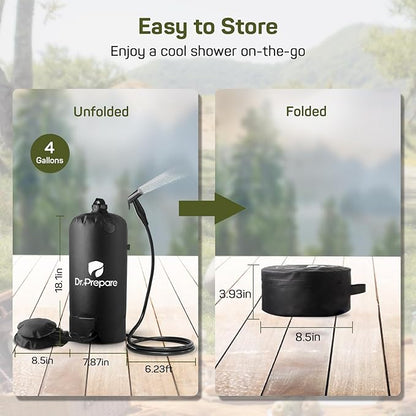 DR.PREPARE Portable Shower for Camping, 4/5 Gallons Camping Shower Bag, Portable Outdoor Shower with Pump for Hiking, Climbing, Pet Cleaning, Car Washing, Beach & Emergency