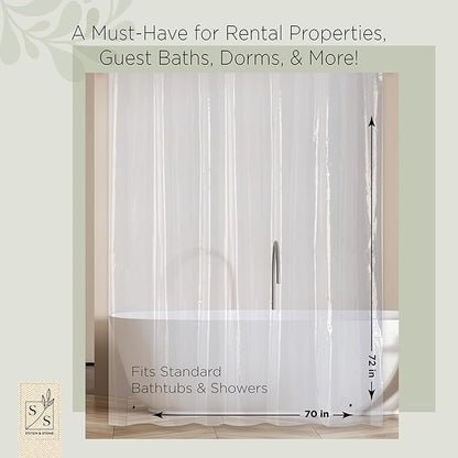Stitch & Stone Shower Curtain Liner, Premium Lightweight Durable Waterproof 4g PEVA for Bathroom with Weighted Magnets, Standard Size 70" x 72" Clear 2 Pack
