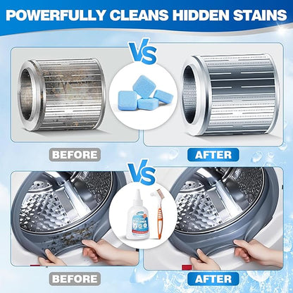 Navona 24 Pack Washing Machine Cleaner Tablets, Washer Cleaner Tablets Pro Set with Stain Remover Gel, Deep Cleaning for Odor, Limescale & Pet Hair, Works for Front Load & Top Load Washers