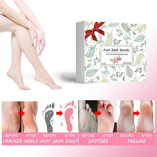 Bath Foot Bombs, 16 Pack Foot Soak with Bath Salt and Tea Tree Oil for Christmas. Organic Natural Handmade Aroma Pure Essential Oil Bubble Feet Balls for Foot Callus, Stubborn Feet Odor Scent.