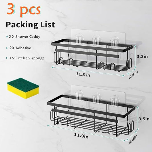 Shower Caddy, 2-Pack No Drilling Rustproof Organizer with Save Space Hooks, Apartment Essentials for Bathroom, No Drilling Shelves for Kitchen & Living Room