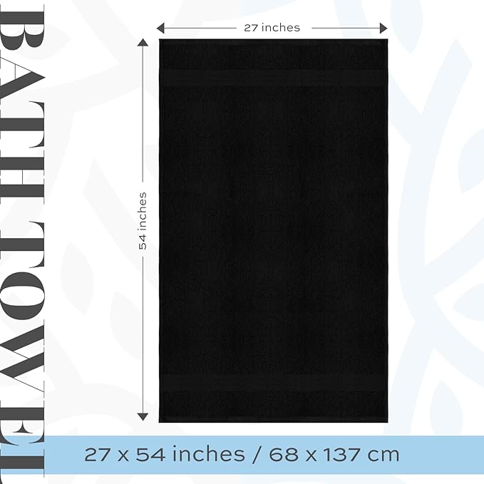 White Classic Luxury Black Bath Towels Extra Large | 100% Soft Cotton 700 GSM Thick 2Ply Absorbent Quick Dry Hotel Bathroom Towel | 27x54 Inch | Black | Set of 4