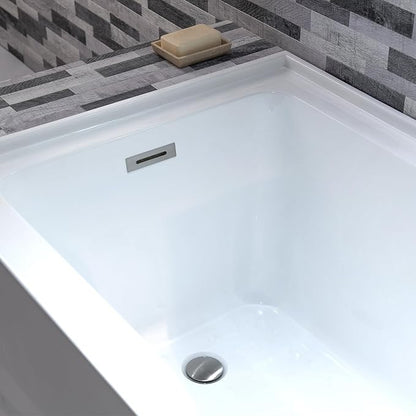 WOODBRIDGE 60" Acrylic Rectangular Alcove Soaking Bathtub in White with Left Drain, Brushed Nickel pop-UP Drain Included BA6030L