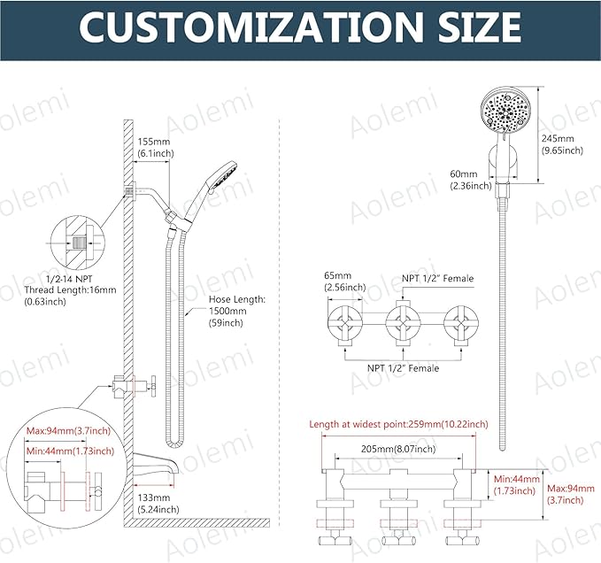 Aolemi 3 Handles Tub Shower Faucet Set with Valve Bathtub Combo Set Shower System Complete Trim Kit Wall Mounted Polish Chrome