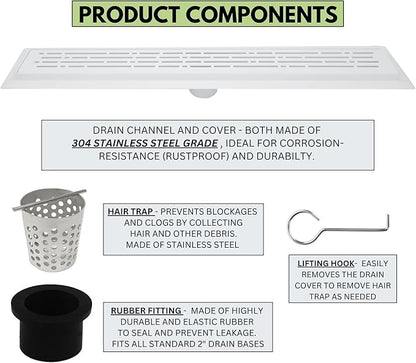 SereneDrains 304 Stainless Steel 40 Inch Matte White Shower Drain Kit Broken Lane Linear Shower Drains for Tile Floor Long Hair Catcher Strainer Grate Cover Bathroom (Matte White, 39 Inch)