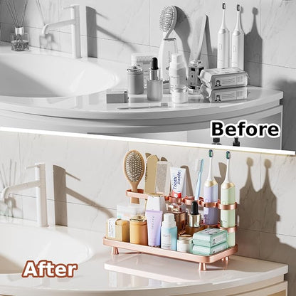 Electric Toothbrush Holder for Bathroom Countertop 5 Metal Slots Toothpaste Razor Mouthwash Organizer, Rose Gold
