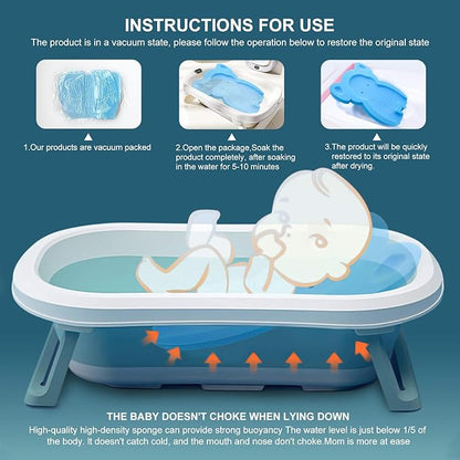Soft Infant Bath Sponge Elephant Baby Bath Mat Newborn Comfy Foam Skid-Proof Cushion (Blue 1Set)