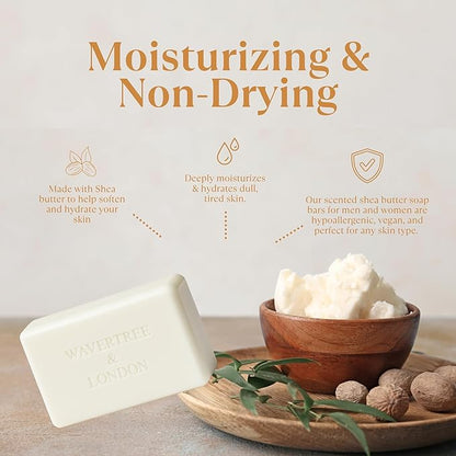 Wavertree & London Honey Almond Scented Natural Soap (2 Bars), 7oz Moisturizing French Triple Milled Soap Bars enriched with shea butter - Pure Plant Based Bath & Body Bars for All Skin Types