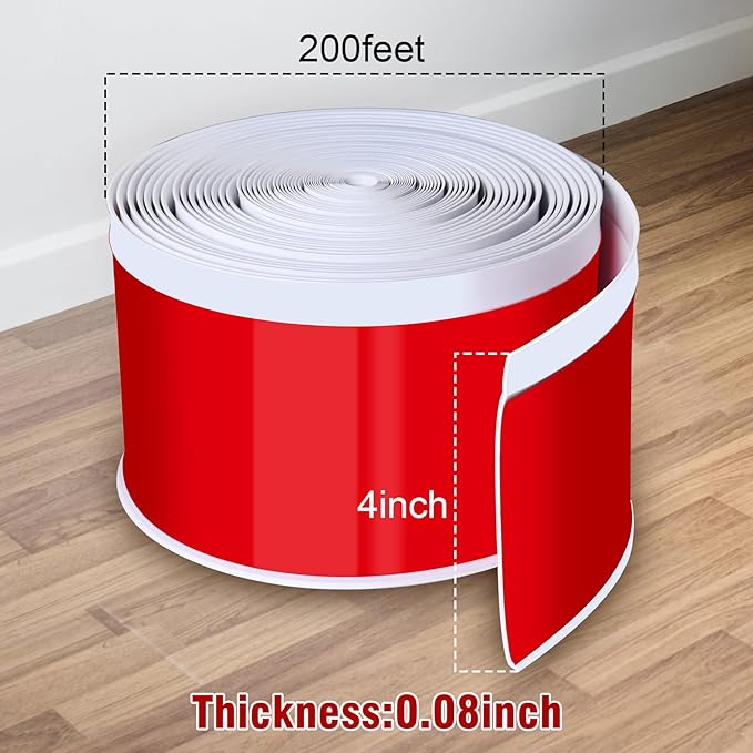 Vinyl Baseboard Molding Trim 4 Inch x 200 Feet Peel and Stick Baseboard Trim Flexible PVC Cove Base Moulding Self-Adhesive Trim for Garage Bathroom Cabinet Floor Walls, White