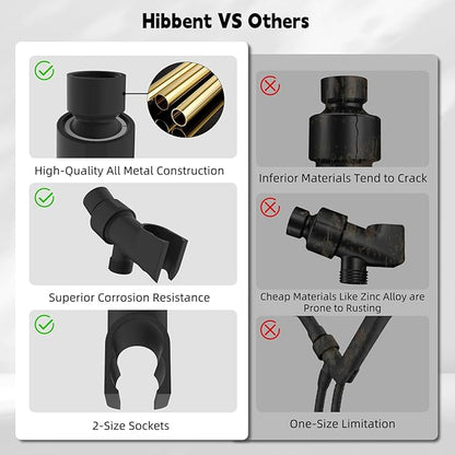 Hibbent Universal All Metal Handheld Shower Head Holder, Adjustable Solid Brass Shower Wand Holder, 2 Size Shower Bracket Holes for Bathroom, Fits All Showerhead Hoses & Shower Arm, Matte Black