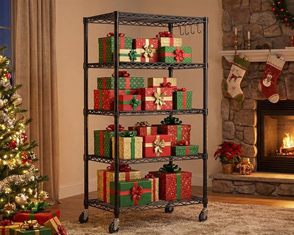 PrimeZone 4 Packs 36" W x 16" D x 79" H Wire Storage Shelves with Wheels, 5 Tier NSF Certified Heavy Duty Adjustable Kitchen Shelving Unit, Pantry Organizer Rack Rolling Metal Shelf for Garage Closet