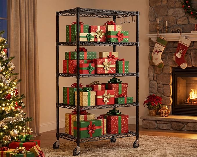 PrimeZone 3 Packs 36" W x 16" D x 79" H Wire Storage Shelves with Wheels, 5 Tier NSF Certified Heavy Duty Adjustable Kitchen Shelving Unit, Pantry Organizer Rack Rolling Metal Shelf for Garage Closet
