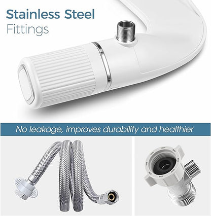 BIGCOW Ultra-Slim Bidet Attachment for Toilet - Dual Nozzle (Frontal & Rear Wash) with Adjustable Cold Water Pressure and Stainless Steel Inlet - Hygienic Solution for Fresh Cleanliness, Silver 1 Pcs