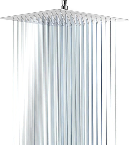 Rain Shower Head - 12 Inch High Pressure Shower Heads 304 Stainless Steel Ultra Thin Square Showerhead Pressure Boosting Design, Ceiling or Wall Mount, Chrome