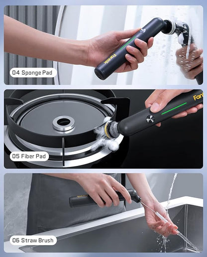 Fanttik G9 Nano Cordless Spin Scrubber with NeoPulse Motor, IPX7 Waterproof Grout Brush, 8 Replaceable Heads & LED Display for Cleaning Bathroom, Tile, Corners - Black