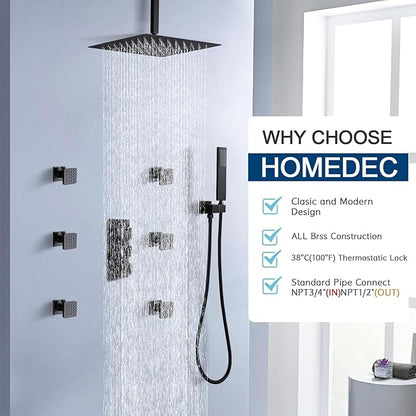 HOMEDEC Brass 3 Way Shower Diverter Valve, Thermostatic 3 Handle Control Shower Mixing Valve Trim Kit Replacement, Rough In, Oil Rubbed Bronze