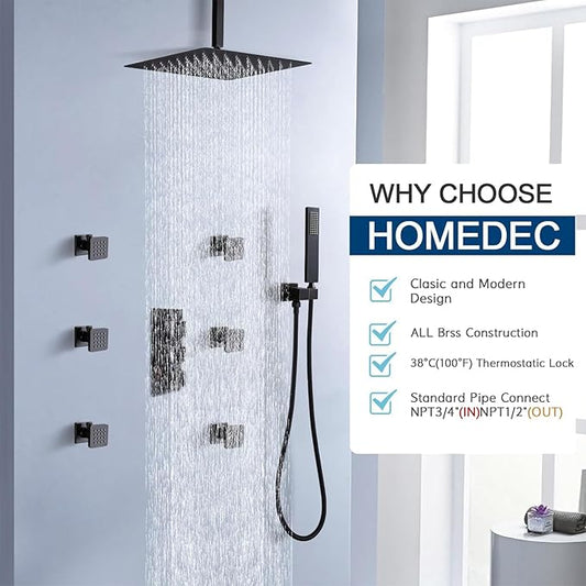 HOMEDEC Brass 3 Way Shower Diverter Valve, Thermostatic 3 Handle Control Shower Mixing Valve Trim Kit Replacement, Rough In, Oil Rubbed Bronze