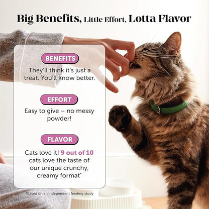 Cat Multivitamin Crunchy & Creamy Chews - Cat Treats for Health + Immune, Joint Support, Skin & Coat, & Digestion - Vitamins with Omega 3s, Lysine & Probiotics (30 Day Supply)